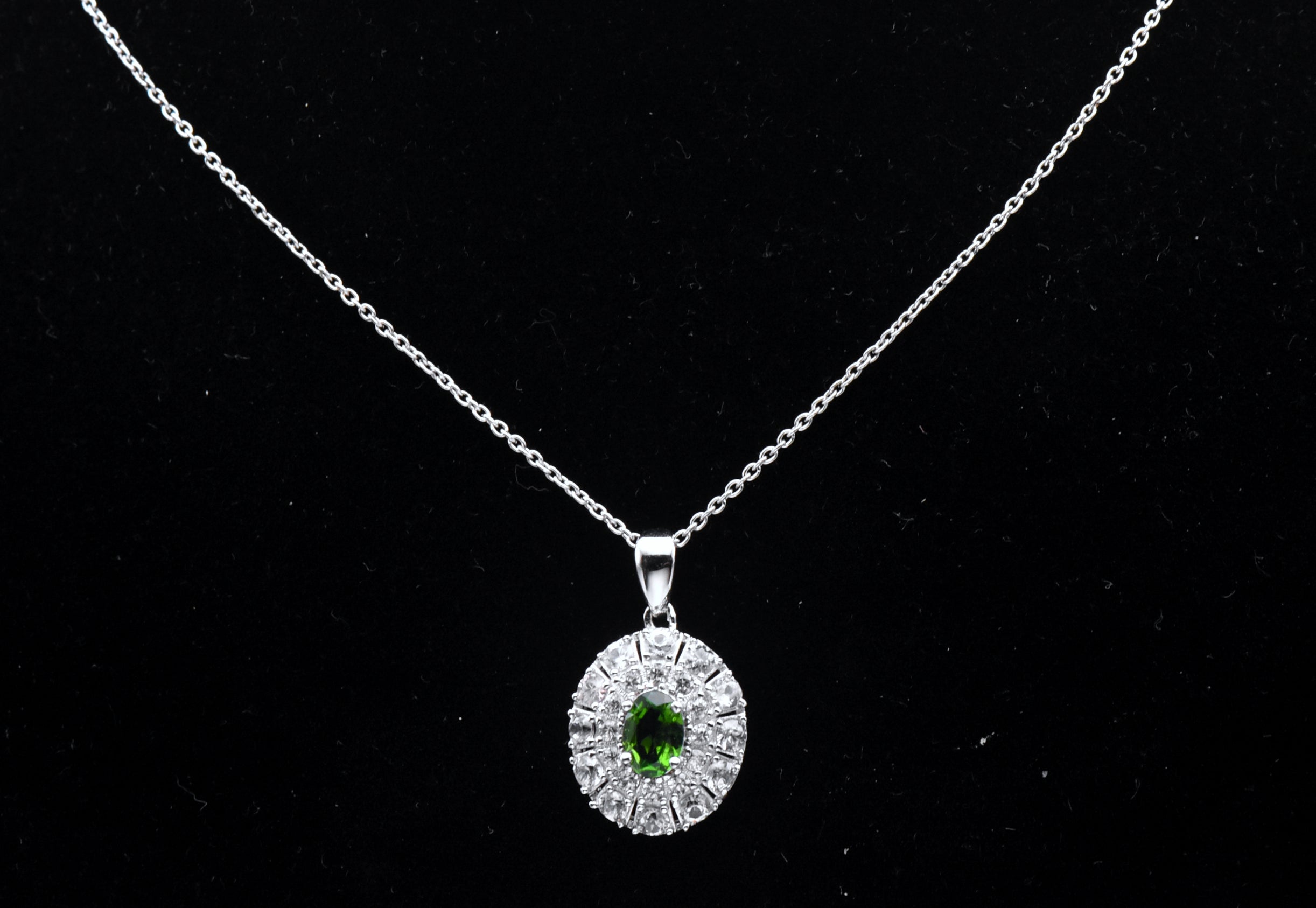 Chrome Diopside and Zircon Sterling Silver Pendant Chain Necklace - 18"