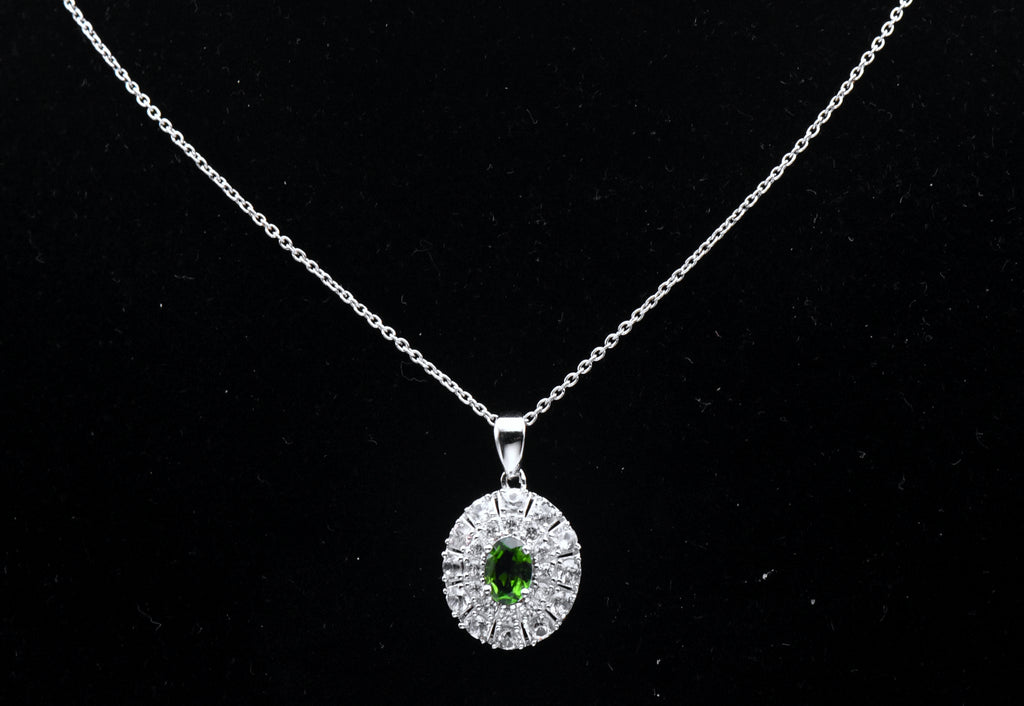 Chrome Diopside and Zircon Sterling Silver Pendant Chain Necklace - 18"