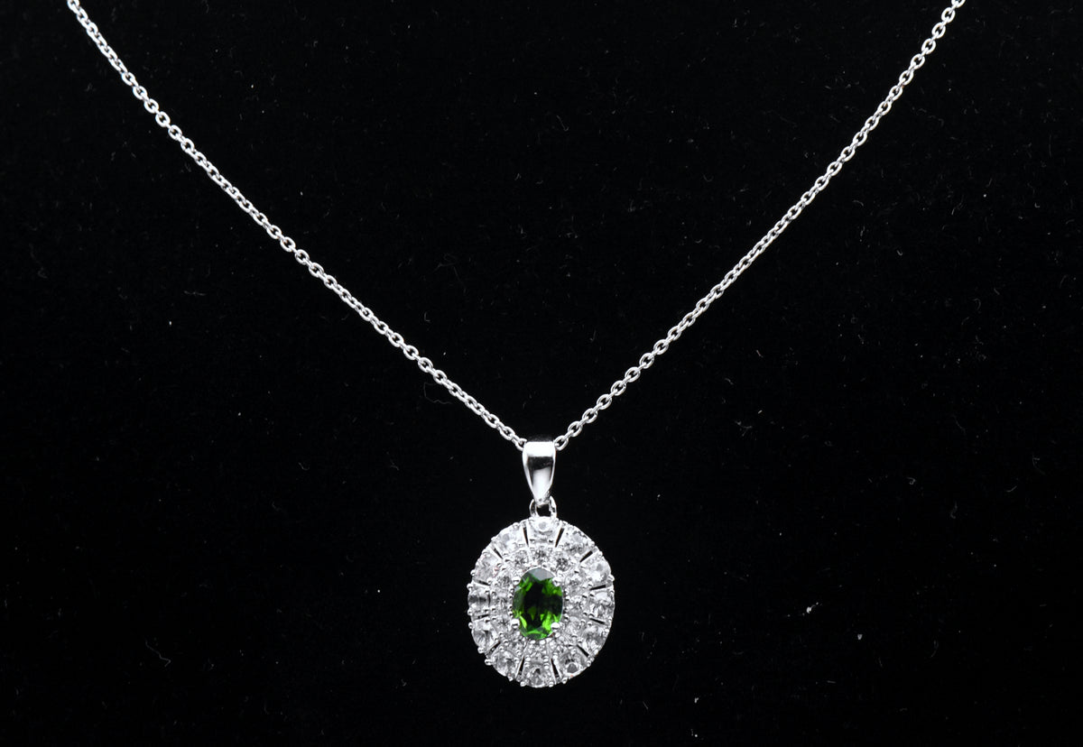 Chrome Diopside and Zircon Sterling Silver Pendant Chain Necklace - 18"