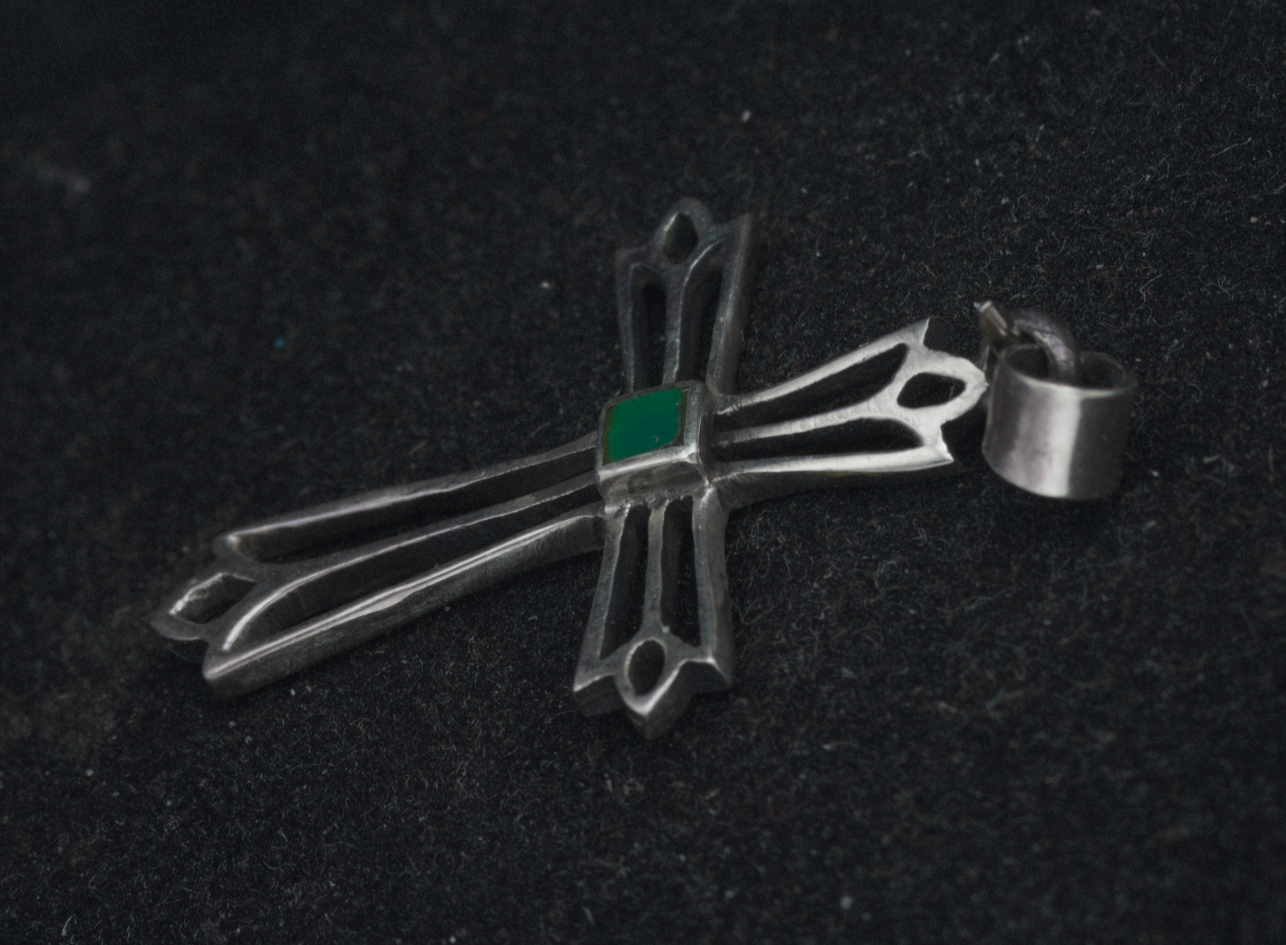 Vintage Sterling Silver and Enamel Cross Pendant