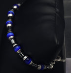 Vintage Sterling Silver, Hematite, Cat's Eye Glass Beaded Bracelet - 7.5"