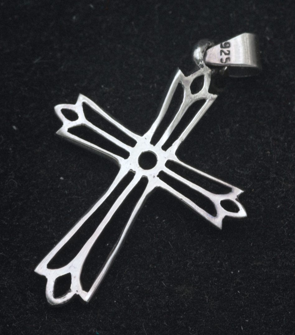 Vintage Sterling Silver and Enamel Cross Pendant