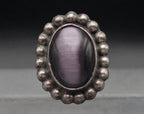 Vintage Handmade Sterling Silver Purple Cat's Eye Glass Ring - Size 6.25