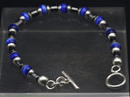 Vintage Sterling Silver, Hematite, Cat's Eye Glass Beaded Bracelet - 7.5"