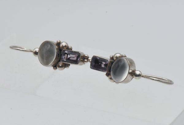 Vintage Cat's Eye Moonstone and Amethyst Sterling Silver Earrings