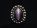Vintage Handmade Sterling Silver Purple Cat's Eye Glass Ring - Size 6.25