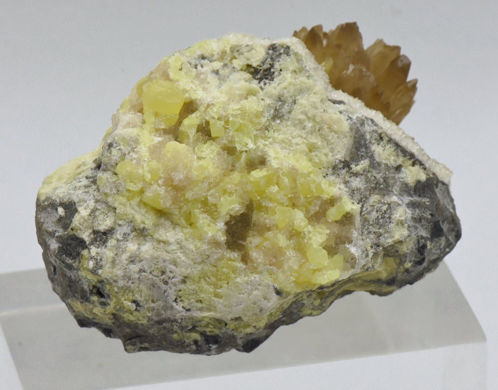 Celestine Crystal Cluster with Sulfur Mineral Specimen - Poland