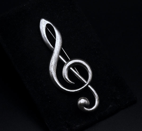 Vintage Sterling Silver Treble Clef Brooch