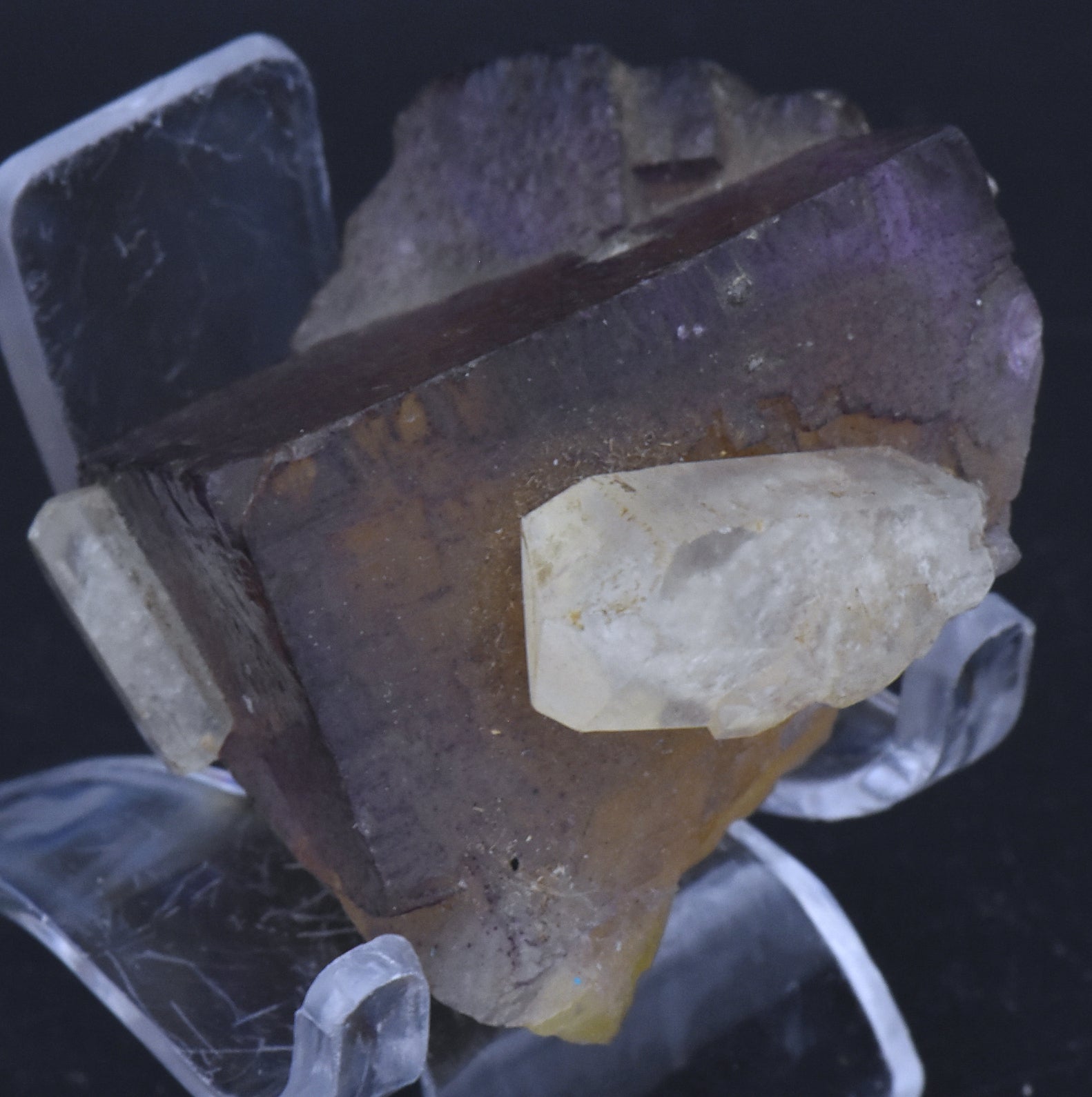 Yellow and Purple Fluorite Crystal Cluster with Calcite Crystals Mineral Specimen - 93g