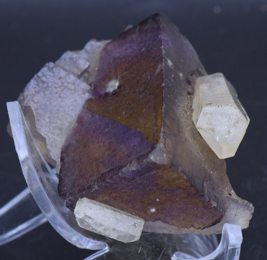 Yellow and Purple Fluorite Crystal Cluster with Calcite Crystals Mineral Specimen - 93g