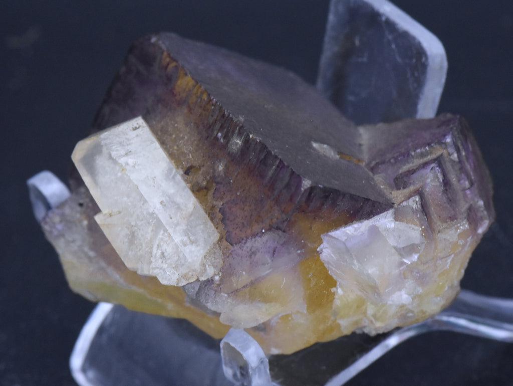 Yellow and Purple Fluorite Crystal Cluster with Calcite Crystals Mineral Specimen - 93g