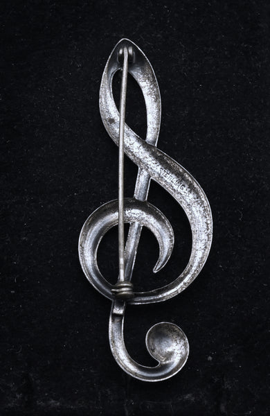 Vintage Sterling Silver Treble Clef Brooch