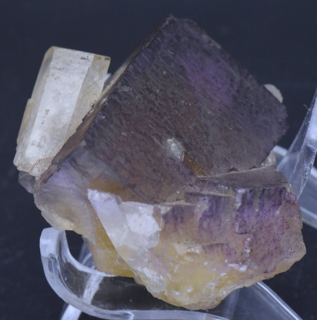 Yellow and Purple Fluorite Crystal Cluster with Calcite Crystals Mineral Specimen - 93g