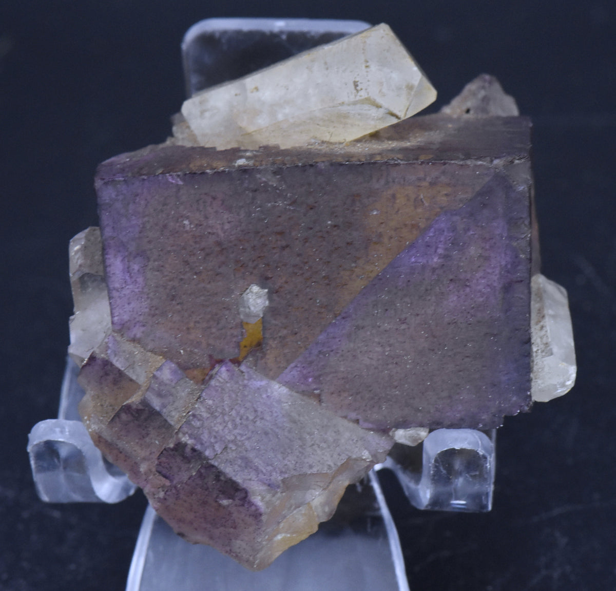 Yellow and Purple Fluorite Crystal Cluster with Calcite Crystals Mineral Specimen - 93g