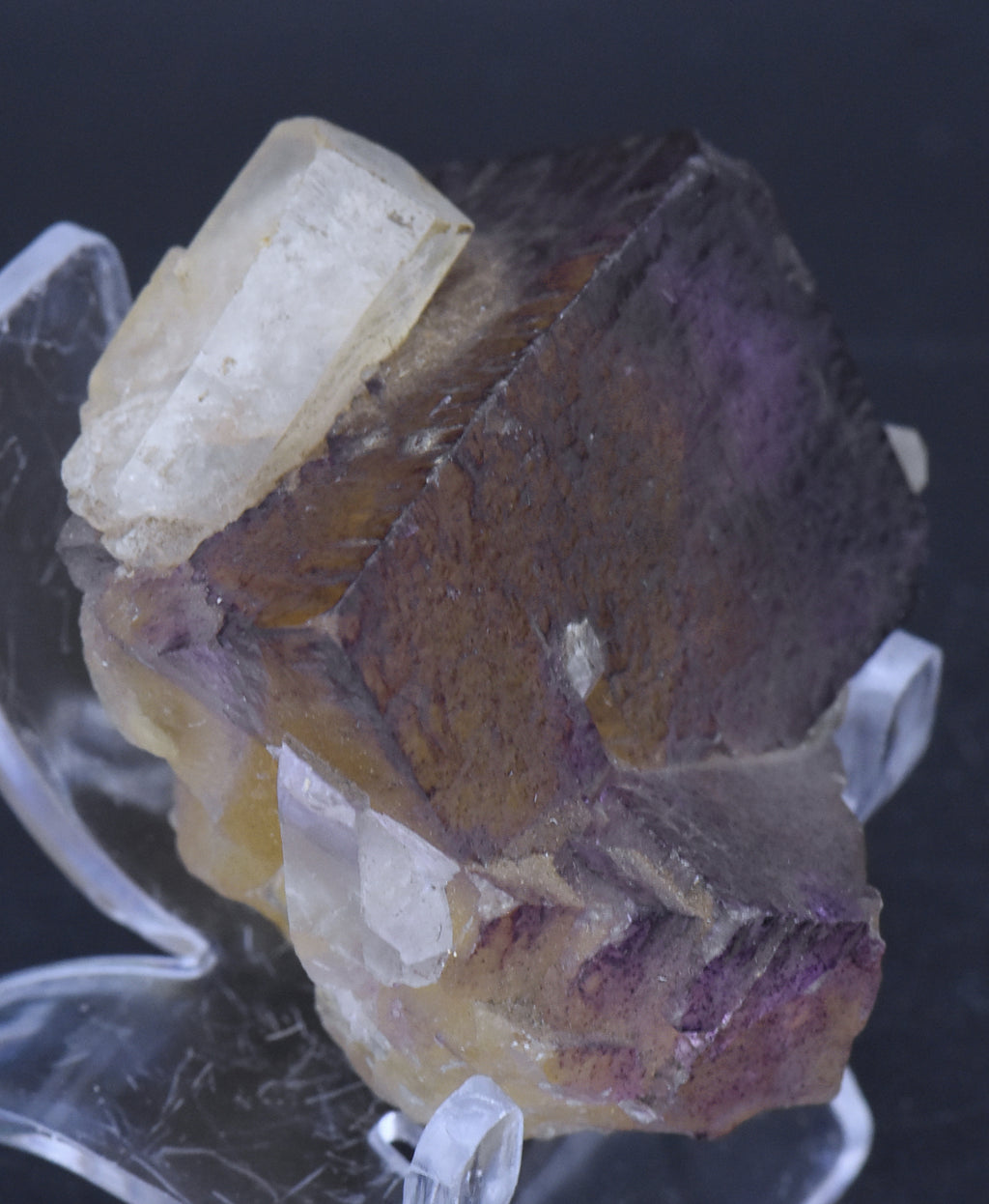 Yellow and Purple Fluorite Crystal Cluster with Calcite Crystals Mineral Specimen - 93g