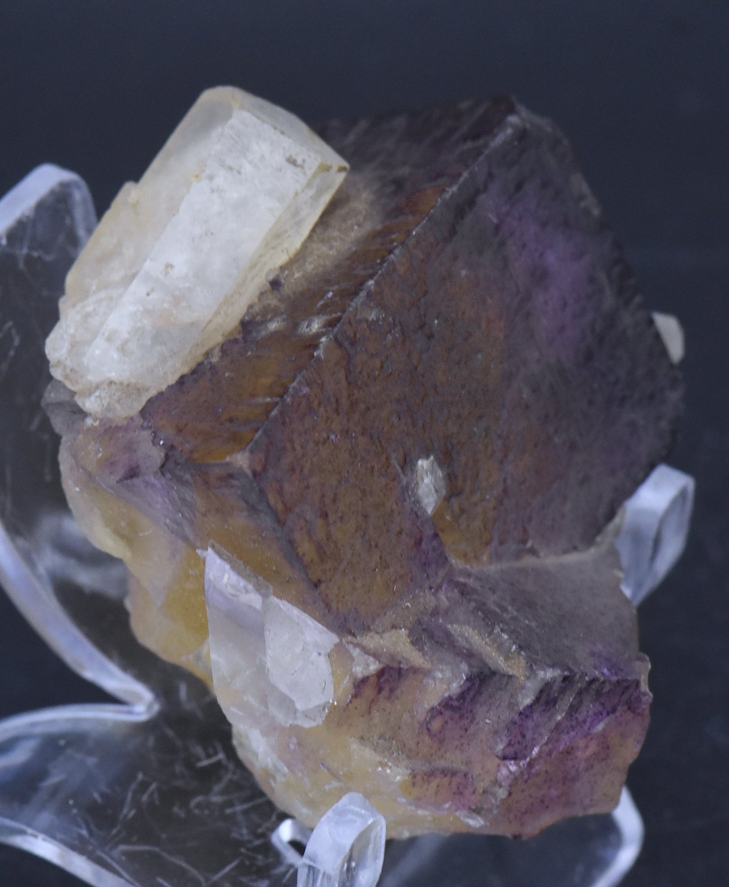 Yellow and Purple Fluorite Crystal Cluster with Calcite Crystals Mineral Specimen - 93g