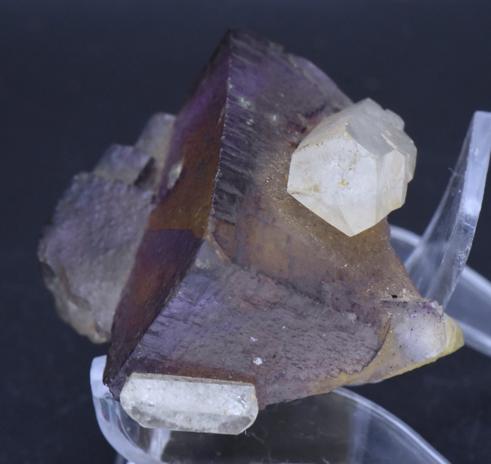 Yellow and Purple Fluorite Crystal Cluster with Calcite Crystals Mineral Specimen - 93g