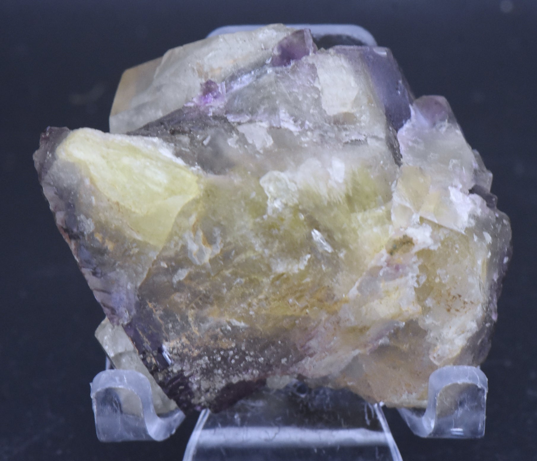 Yellow and Purple Fluorite Crystal Cluster with Calcite Crystals Mineral Specimen - 93g