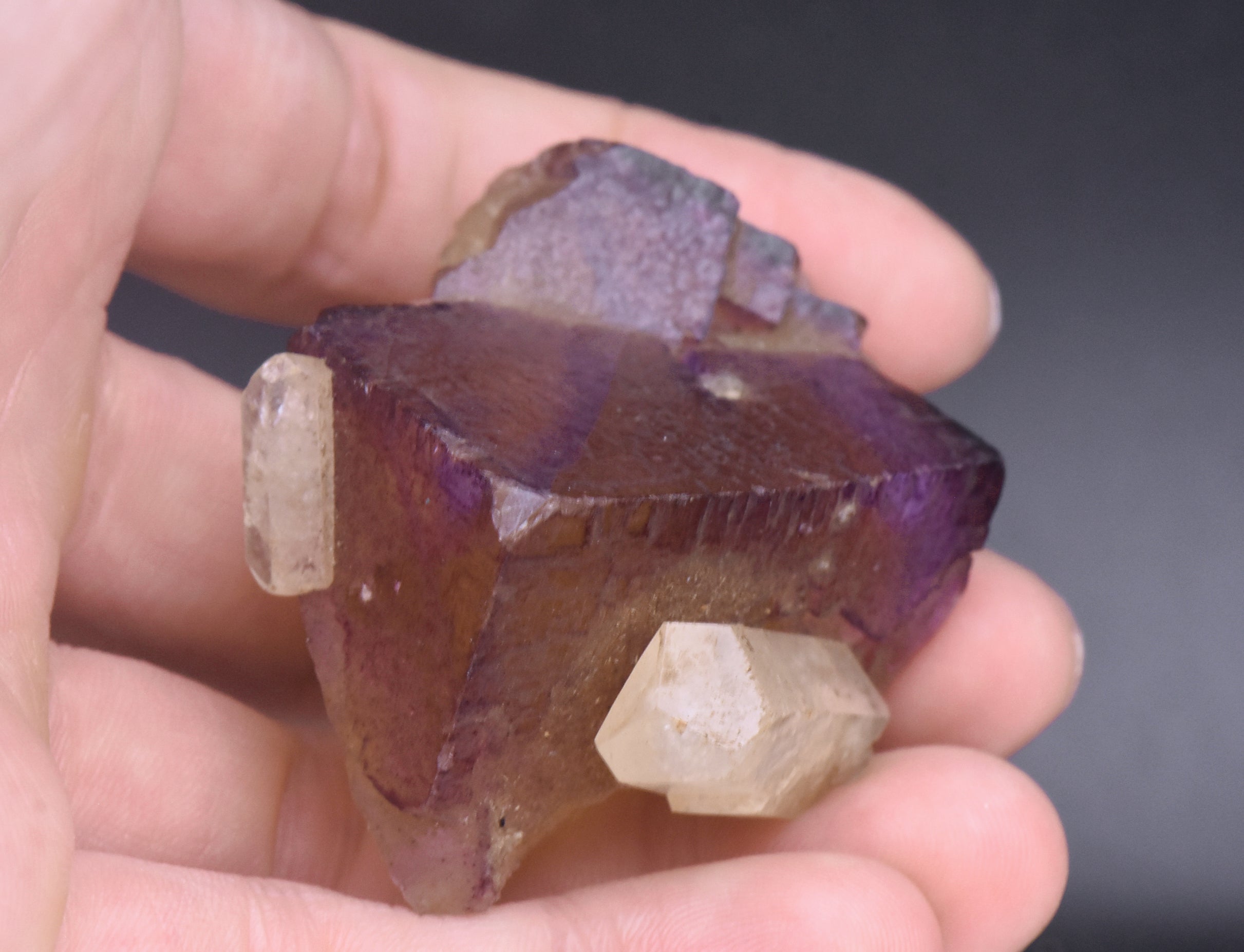 Yellow and Purple Fluorite Crystal Cluster with Calcite Crystals Mineral Specimen - 93g