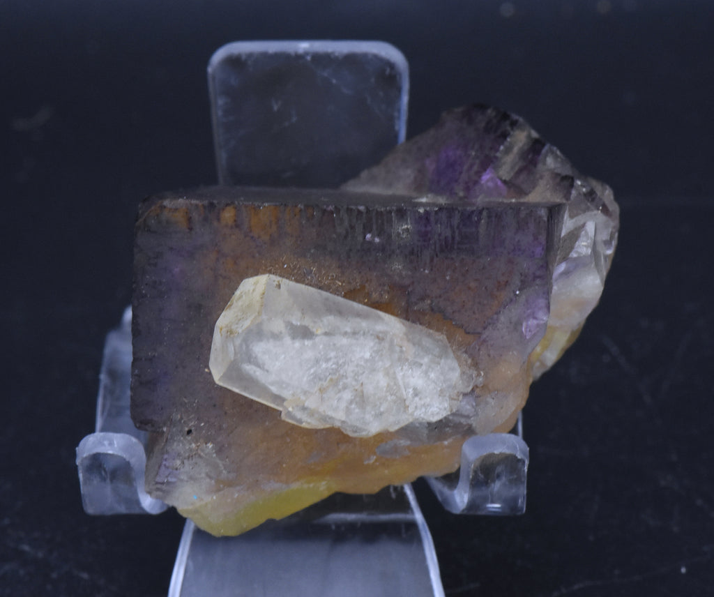 Yellow and Purple Fluorite Crystal Cluster with Calcite Crystals Mineral Specimen - 93g