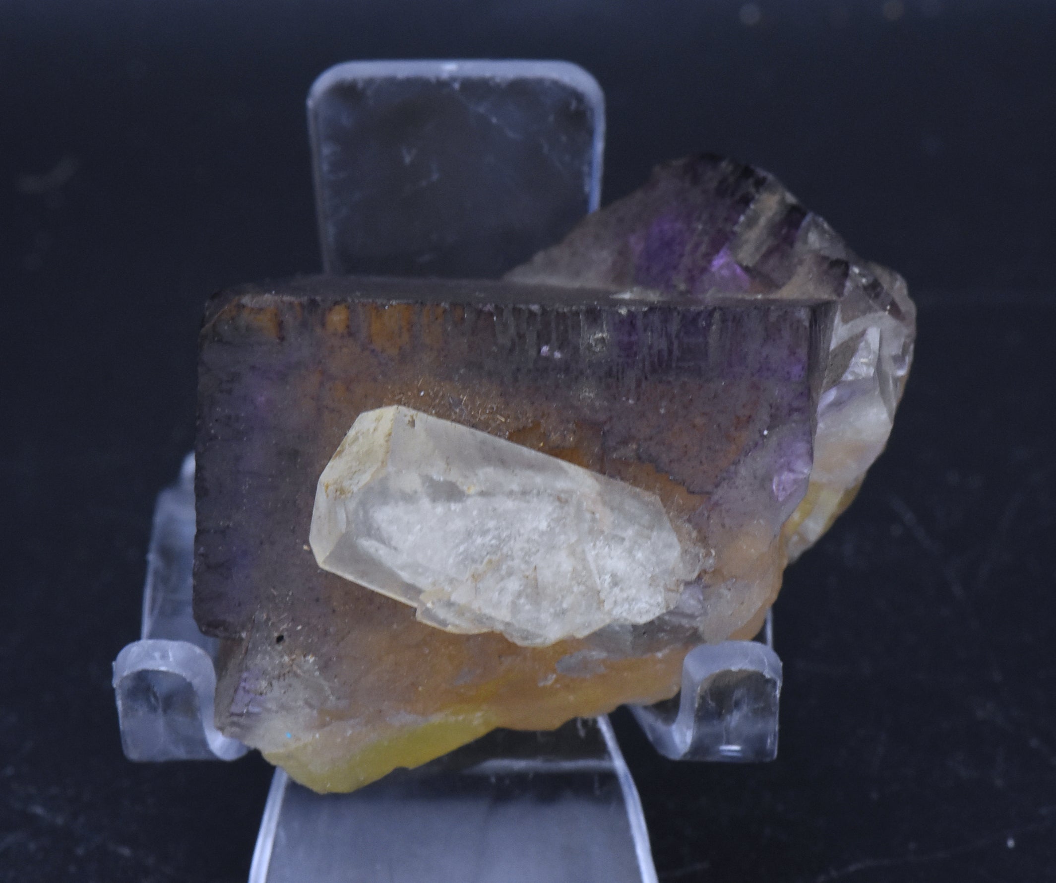 Yellow and Purple Fluorite Crystal Cluster with Calcite Crystals Mineral Specimen - 93g
