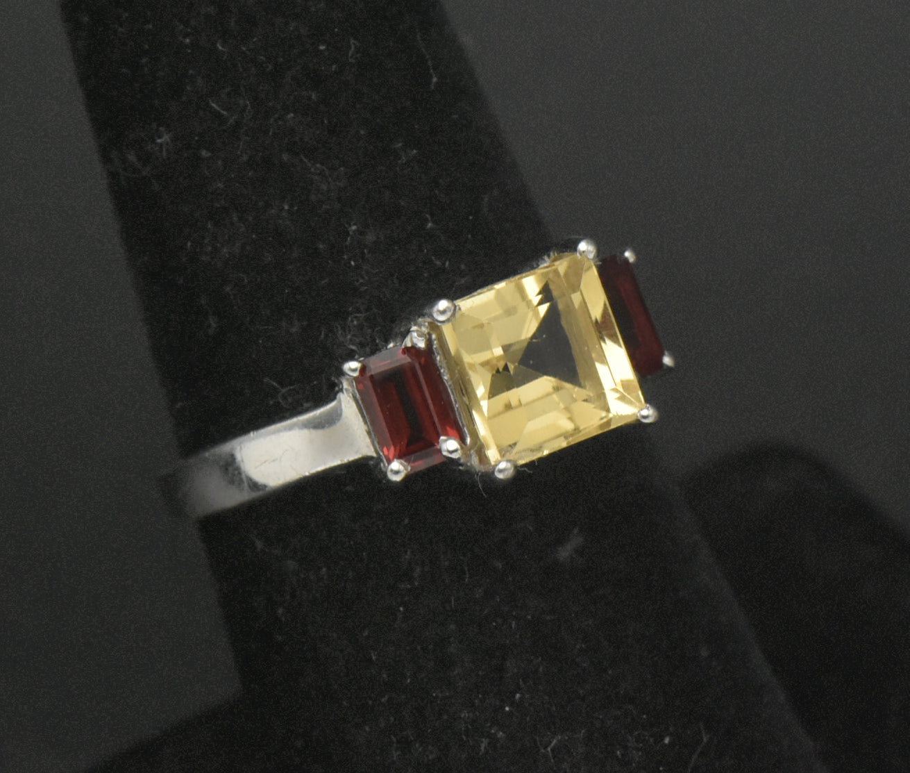 Vintage Citrine and Garnet Sterling Silver Ring - Size 7
