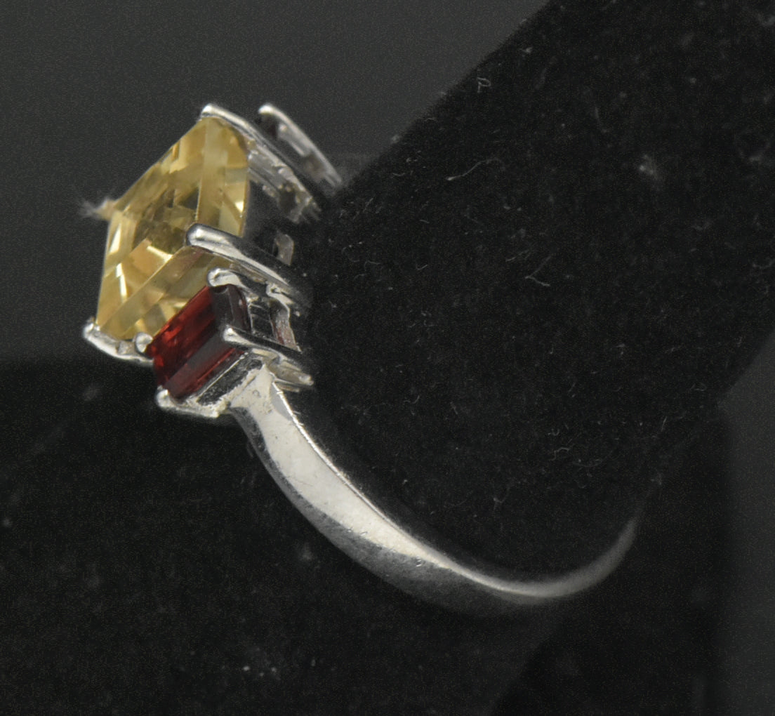 Vintage Citrine and Garnet Sterling Silver Ring - Size 7