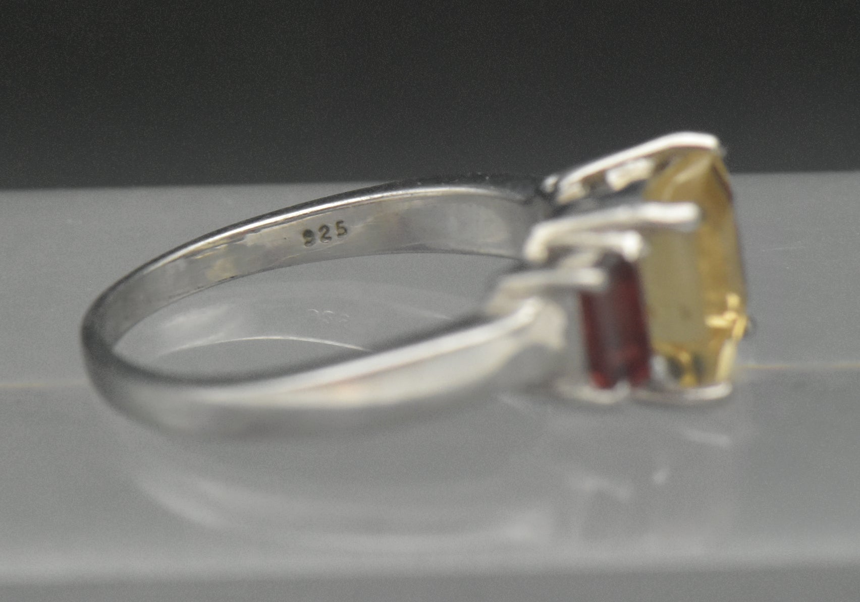 Vintage Citrine and Garnet Sterling Silver Ring - Size 7
