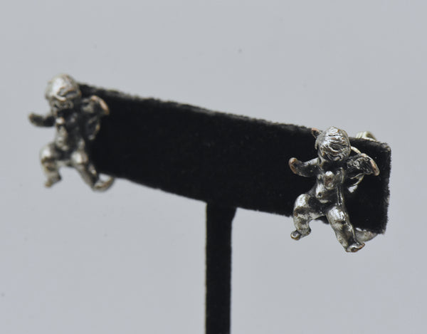 Vintage Silver-Plated Cherub Clip-On Earrings