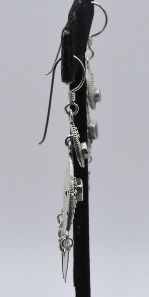 Vintage Handmade Sterling Silver and Black Onyx Dangle Earrings