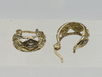 Vintage Gold Tone Sterling Silver Pierced Design Hoop Earrings