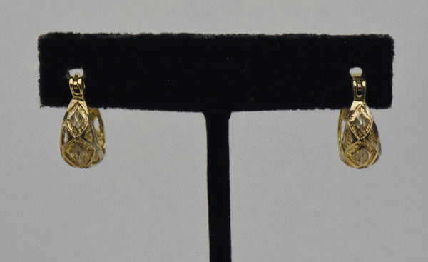 Vintage Gold Tone Sterling Silver Pierced Design Hoop Earrings