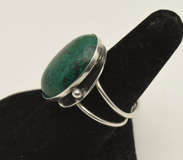 Vintage Handmade Chrysocolla Sterling Silver Adjustable Ring