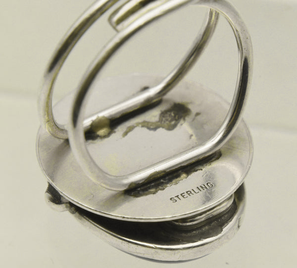 Vintage Handmade Chrysocolla Sterling Silver Adjustable Ring