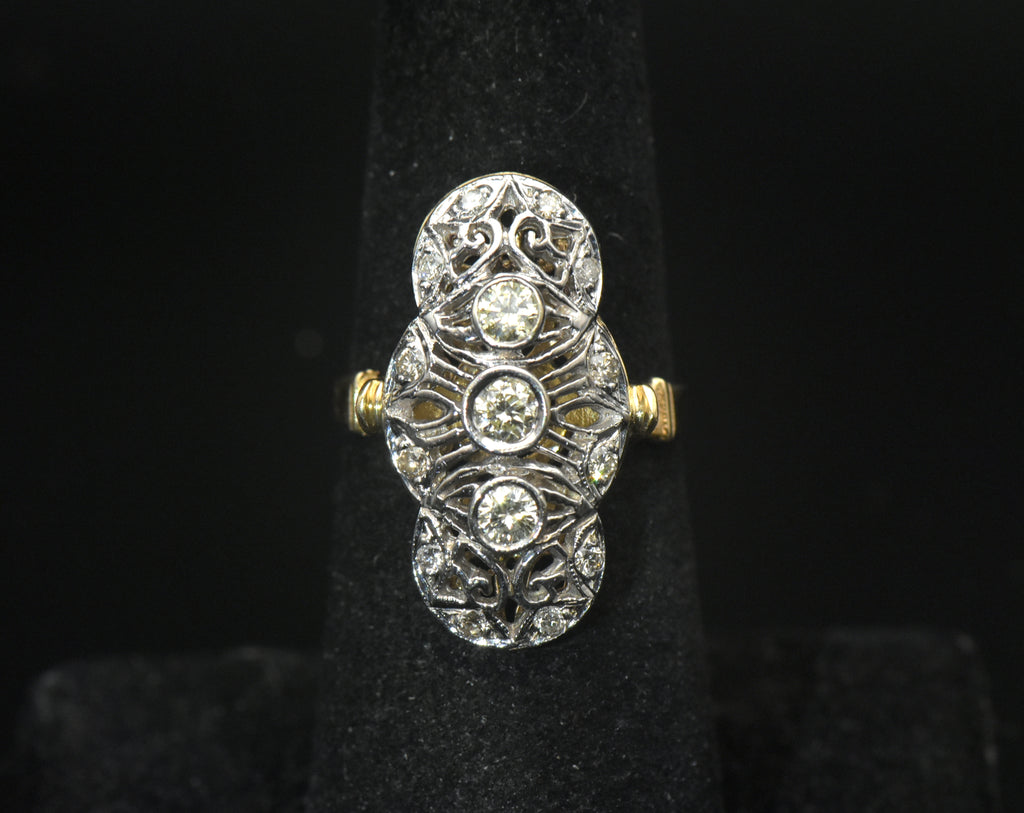 Vintage 14k Two Tone Gold and Diamonds Cocktail Ring - Size 6
