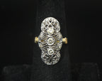 Vintage 14k Two Tone Gold and Diamonds Cocktail Ring - Size 6