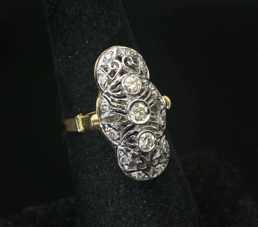Vintage 14k Two Tone Gold and Diamonds Cocktail Ring - Size 6