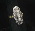 Vintage 14k Two Tone Gold and Diamonds Cocktail Ring - Size 6