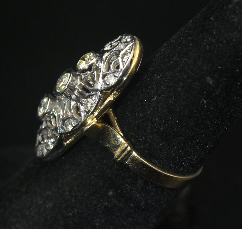 Vintage 14k Two Tone Gold and Diamonds Cocktail Ring - Size 6