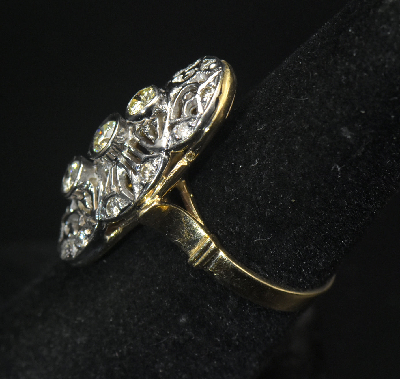 Vintage 14k Two Tone Gold and Diamonds Cocktail Ring - Size 6