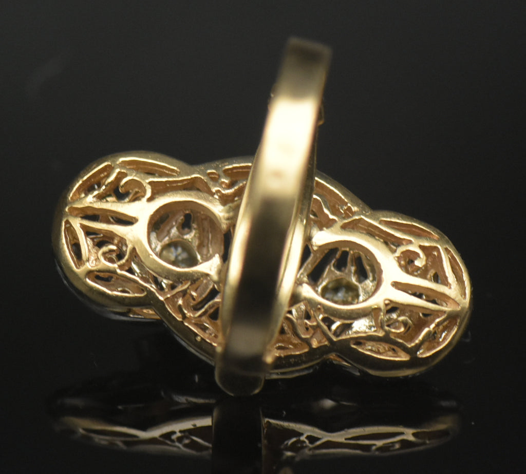 Vintage 14k Two Tone Gold and Diamonds Cocktail Ring - Size 6