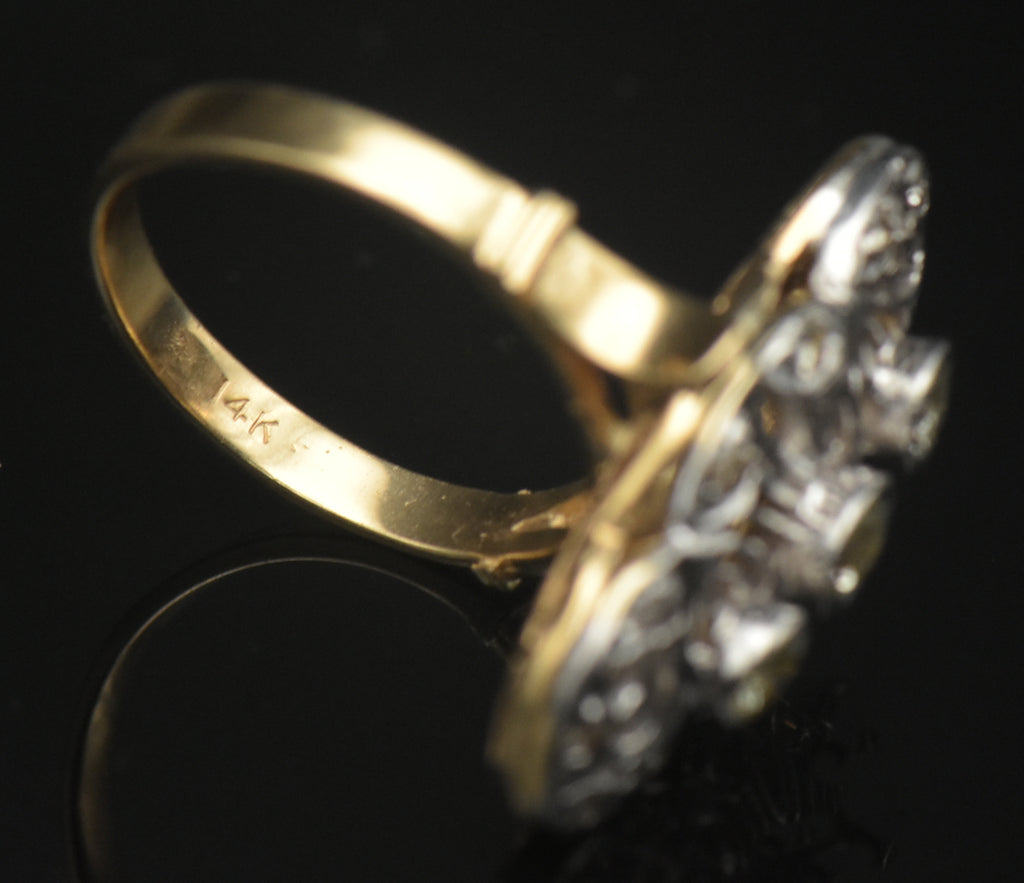 Vintage 14k Two Tone Gold and Diamonds Cocktail Ring - Size 6