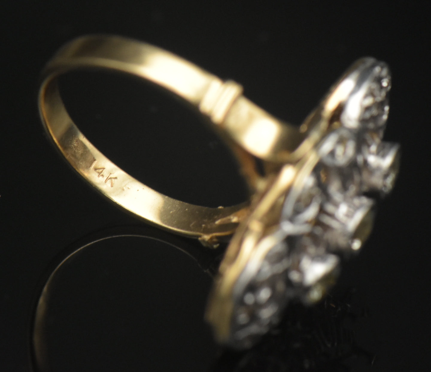 Vintage 14k Two Tone Gold and Diamonds Cocktail Ring - Size 6