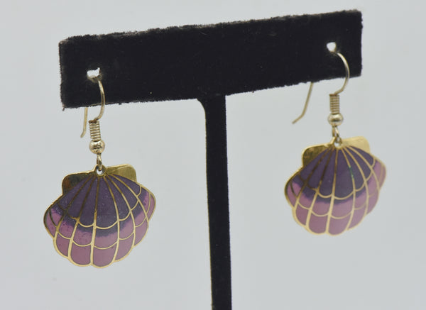 Vintage Enamel Scallop Shell Dangle Earrings