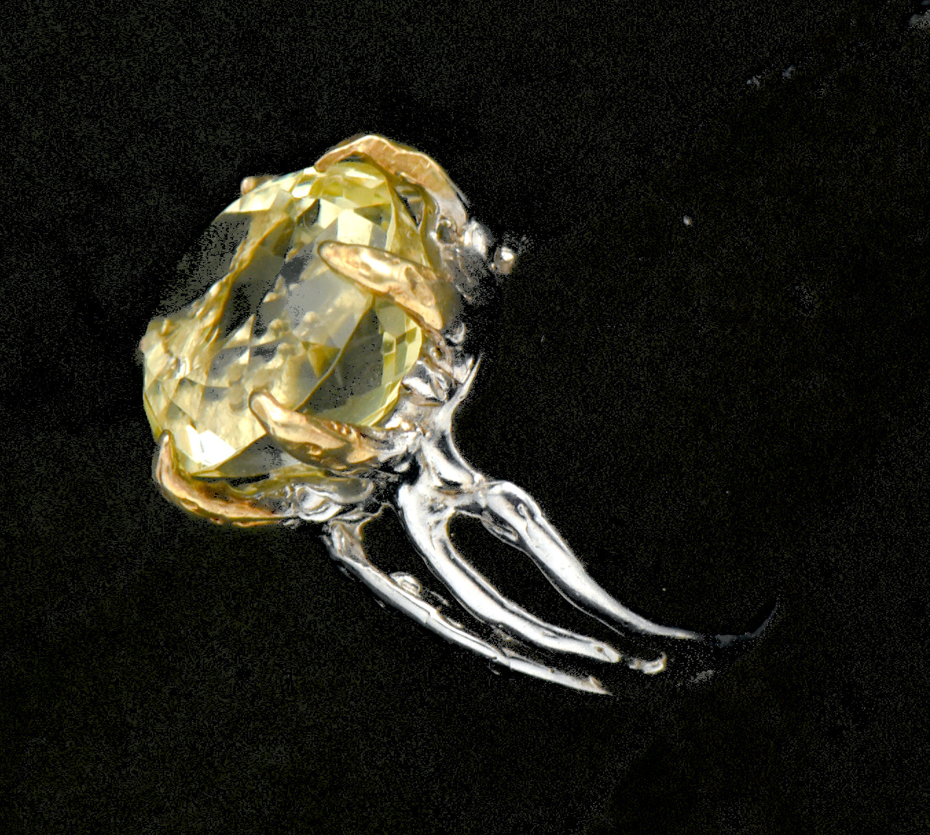 Vintage Citrine Sterling Silver Organic Claws Ring - Size 7.25