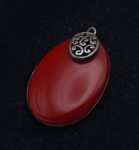 Vintage Red Coral Sterling Silver Pendant