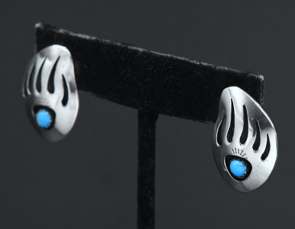 Vintage Handmade Turquoise and Sterling Silver Bear Claw Stud Earrings