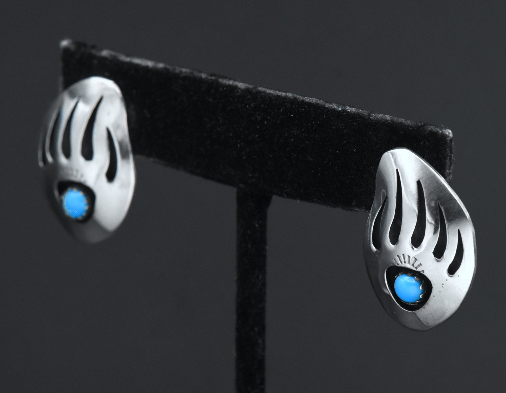 Vintage Handmade Turquoise and Sterling Silver Bear Claw Stud Earrings