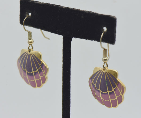 Vintage Enamel Scallop Shell Dangle Earrings