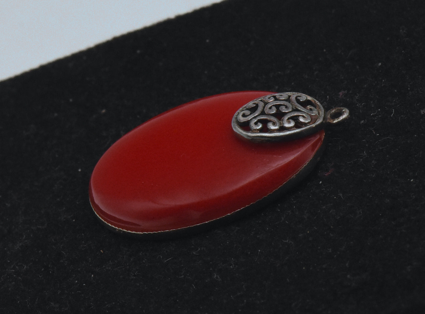 Vintage Red Coral Sterling Silver Pendant